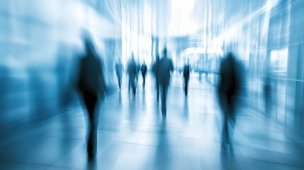 Blurred Office Interior with Defocused Figures in Motion