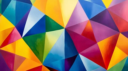 Fototapeta premium Vibrant Geometric Abstract Background with Triangular Shapes in Bold Colors Featuring Blues, Yellows, Greens, Reds, and Purples, Ideal for Modern Design and Artwork Applications