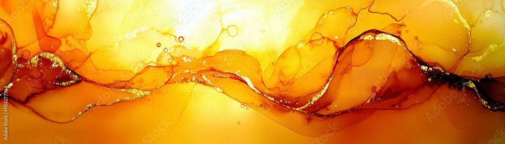 Poster abstract liquid flow in warm orange tones with golden highlights, creating a soft, dynamic backdrop 