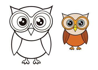 A cute little owl wearing glasses, perched on a branch with big, curious eyes. Perfect for a fun and creative coloring page with intricate details and a playful vibe!
