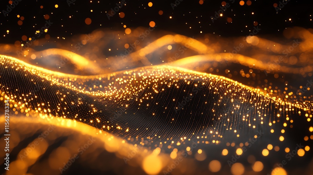 Aufkleber A shimmering wave of golden particles creating a dynamic, abstract visual landscape.