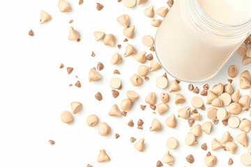 Creamy Milk and White Chocolate Chips Displayed on a Bright Background for Baking and Dessert Recipes