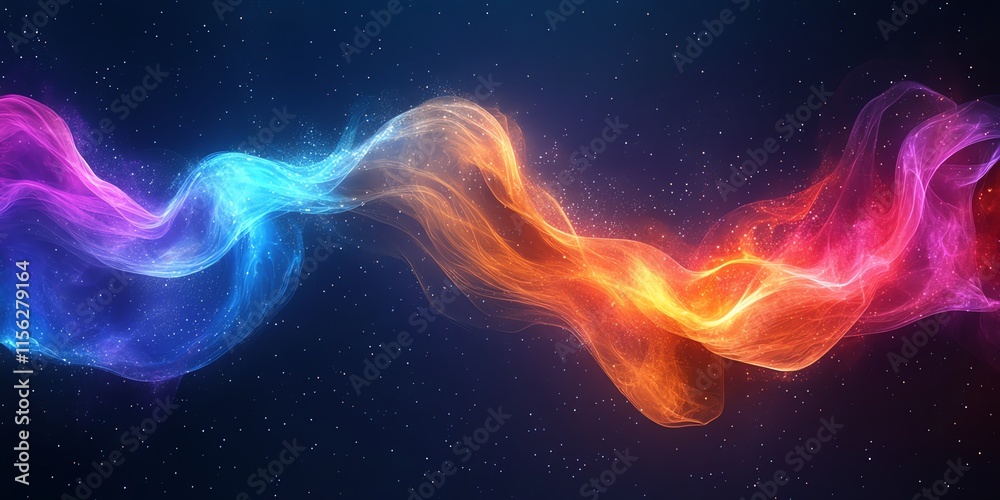 Poster a vibrant abstract representation of flowing colors in a cosmic background.