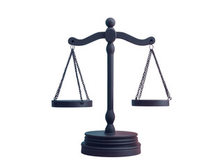 Balanced scales of justice law court transparent background studio close-up legal concept