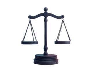 Balanced scales of justice law court transparent background studio close-up legal concept