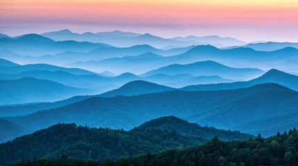 Blue Ridge Parkway Scenic Landscape Appalachian Mountains Ridges Sunset Layers over Great Smoky Mountains National Park