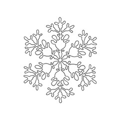 Hand drawn snowflake on white background. Simple linear winter drawing in isolation.