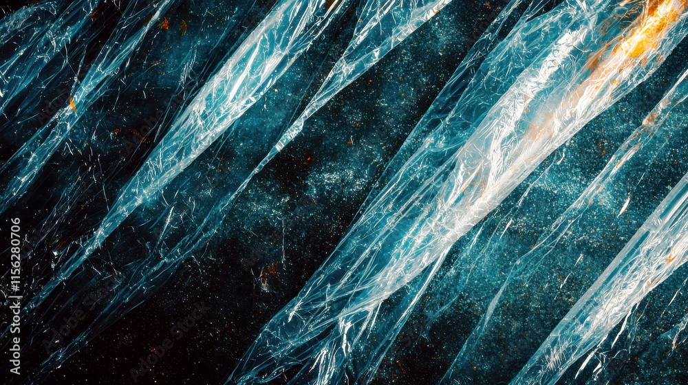 Poster abstract textured background of crumpled translucent plastic sheets with soft light effects in deep 