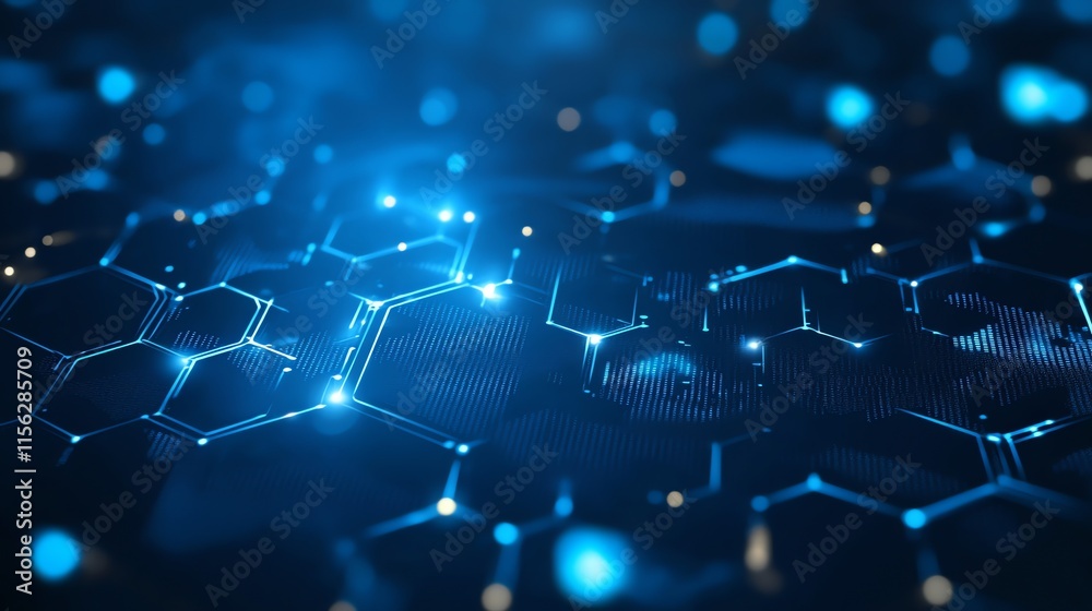 Aufkleber Abstract representation of interconnected hexagonal shapes with glowing blue elements.