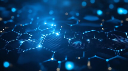 Abstract representation of interconnected hexagonal shapes with glowing blue elements.