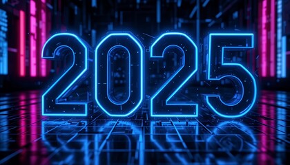 Neon Blue 2025 Numbers in Futuristic Digital Setting