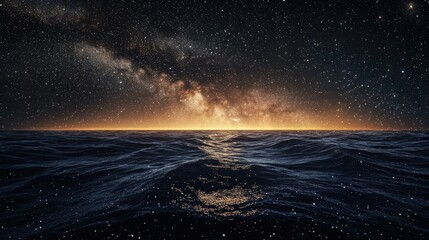 Fototapeta premium Milky Way galaxy over a calm ocean at night.