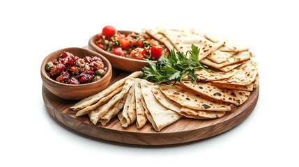 Board and plate of delicious waspish on white background