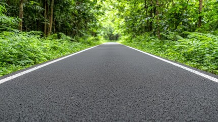 Obraz premium Green tree idea. A serene view of an empty road surrounded by lush green trees.