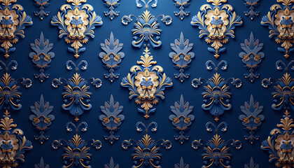 Victorian Floral Damask in Sapphire and Pearl Tones