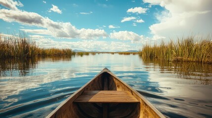 Obraz premium Calm lake view from a canoe.