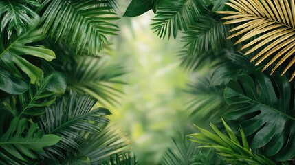 Tropical frame concept. A lush tropical frame of vibrant green leaves creating a serene and calming atmosphere.