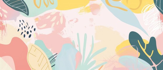 A colorful abstract design featuring leaves and shapes, ideal for backgrounds or graphics.