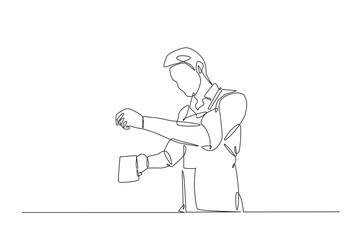 Barista making coffee continuous one line drawing. Barista preparing cofffee in single line art illustration. Editable vector.