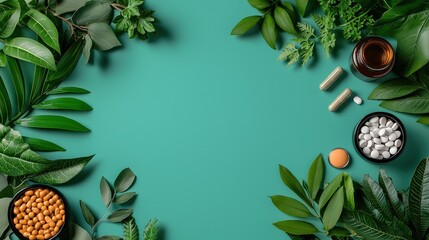 Fototapeta premium Lush Green Background Showcasing Diverse Types of Plants in Various Shapes and Sizes Creating a Vibrant Natural Atmosphere Filled with Life