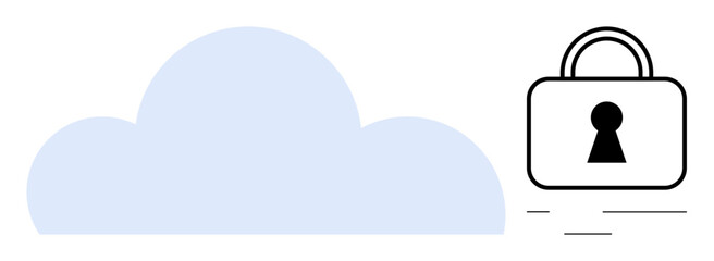 Cloud icon in light blue beside a locked padlock symbolizing secure storage. Ideal for data security, cloud computing, online privacy, secure storage solutions, cybersecurity, IT services, network