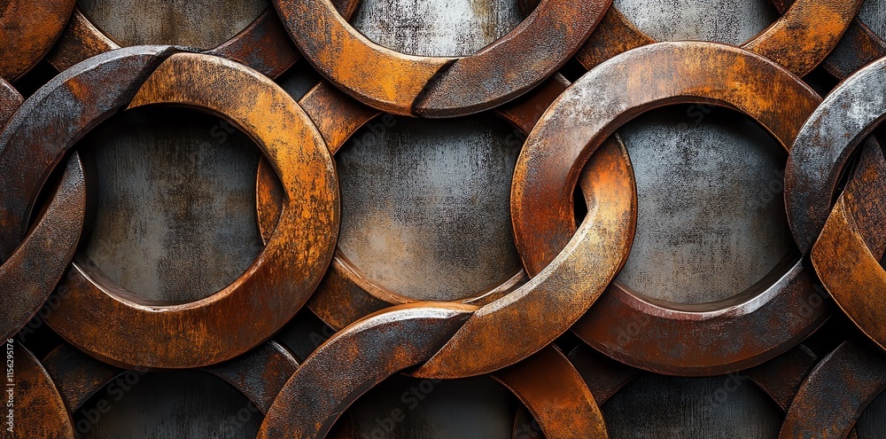 Poster a textured background featuring interlocking metal rings with a rusted finish.