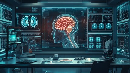 Detailed illustration of Neurological System in a modern medical setting showcasing essential practices--ar 16:9