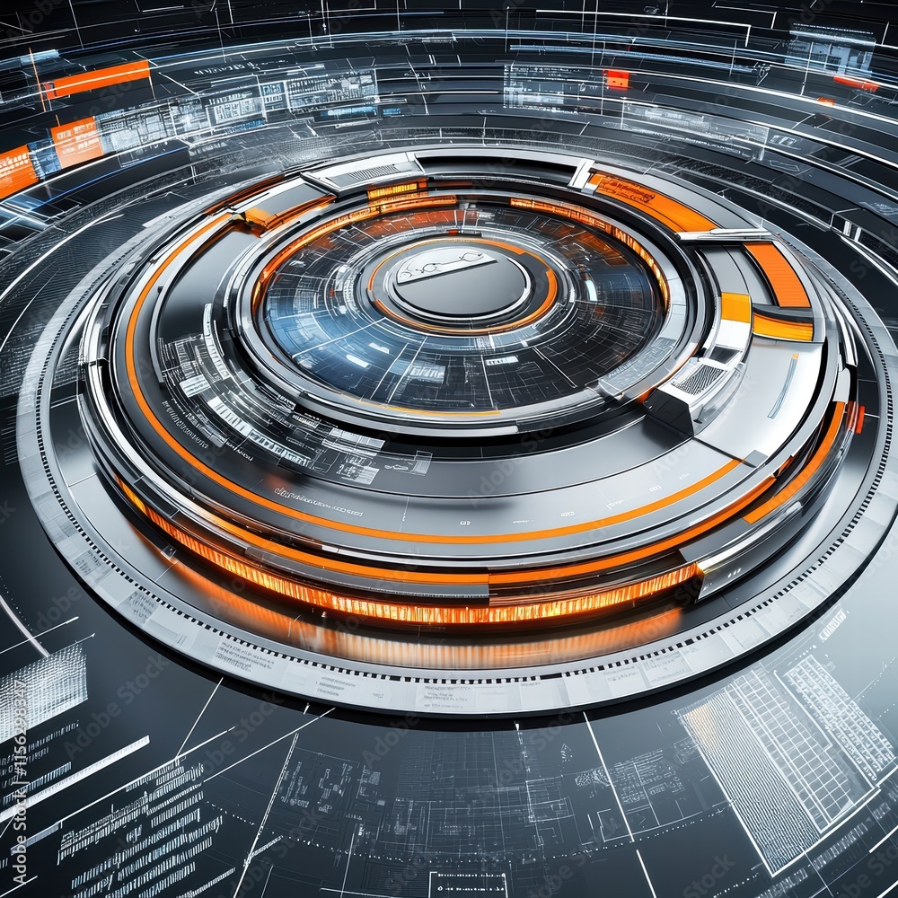 Poster high-tech futuristic dashboard with data visualization elements