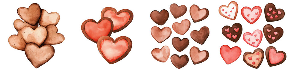 Colorful assorted heart shaped cookies for cheerful celebrations and sweet moments. isolated on transparent background.