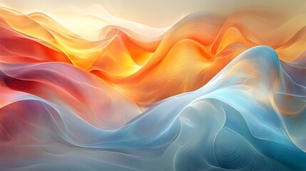 Obraz premium Abstract flowing waves of vibrant orange red and cool blue colors creating a dynamic background for web or print design