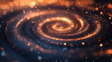 Abstract Swirling Galaxy of Glittering Particles Dark Blue and Orange Bokeh Background