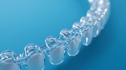 Render of orthodontic dental aligners on a blue background