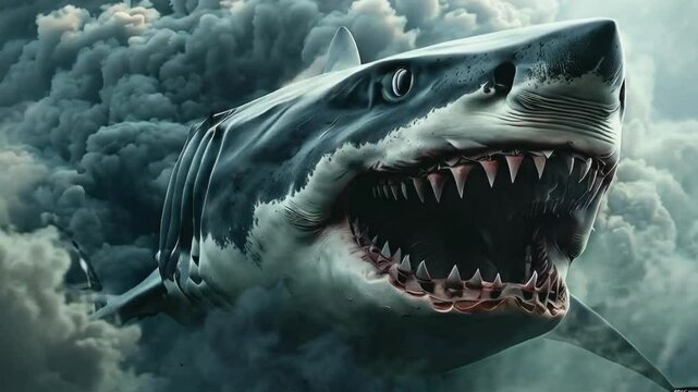 Close-up of aggressive and dangerous shark with open mouth