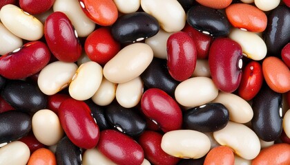 A vibrant assortment of colorful beans, showcasing various shapes and sizes, perfect for culinary uses and healthy diets.