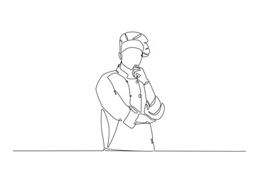 Professional chef continuous one line drawing. Chef wearing uniform and chef hat in single line art illustration. Editable vector.