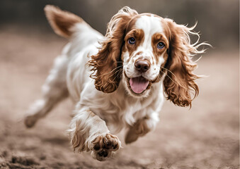 Happy Cocker Spaniel Dog Running Outdoors Pet Animal Canine Nature