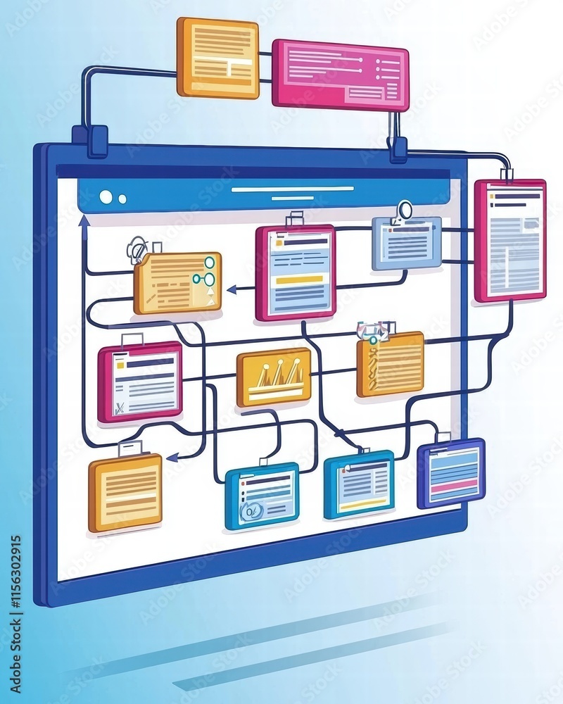 Poster colorful flowchart design for process mapping and visualization