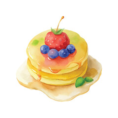 Delicious Pancake Stack with Syrup and Berries – Vector Illustration for Breakfast and Food Design