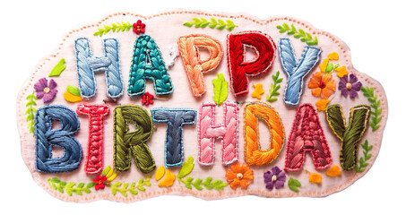 「Happy Birthday」の文字の刺繍のワッペン（Embroidered "Happy Birthday" patch）
