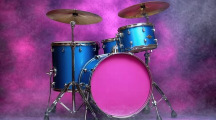 Colorful Drum Set with Vibrant Background and Artistic Lighting