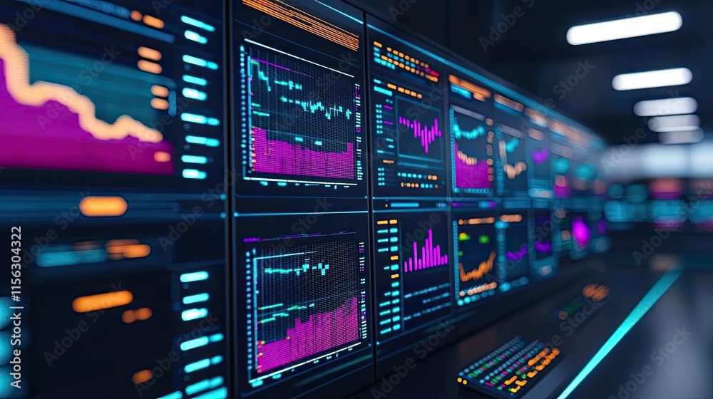 Fototapete operation center idea. detailed visualization of data charts in a modern digital interface.