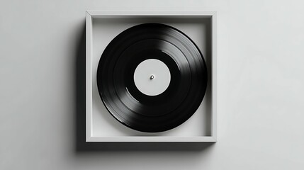 Obraz premium Vinyl record in white box on gray background.