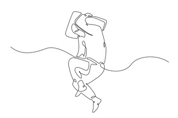 Man sleeping on pillow bed continuous one line drawing. Sleeping man in single line art illustration. Editable vector.