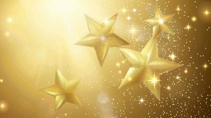 Abstract Shiny Gold Stars Design Elements with Golden Textures and Illustration Backdrop for Celebration