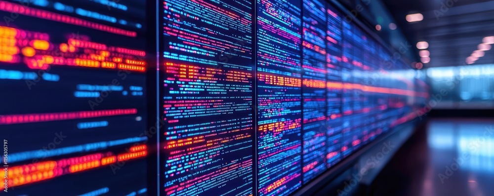 Poster operation center idea. colorful digital data display showcasing vibrant information flow and technol
