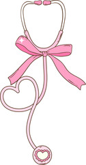 Whimsical Hand-Drawn Stethoscope with Bow. Vector  Illustration