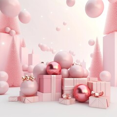 pink christmas background with gifts
