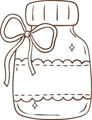 Whimsical Hand-Drawn Jar with Ribbon. Vector  Illustration