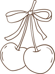 Whimsical Hand-Drawn Coquette Cherry. Vector  Illustration