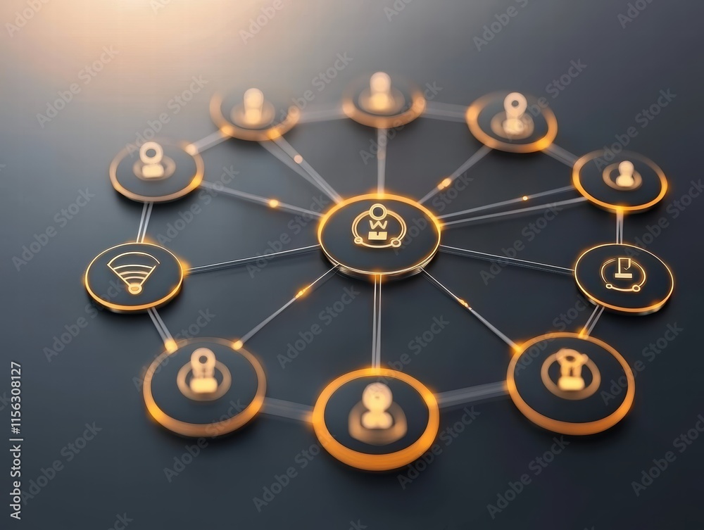 Poster connection and networking concept with digital icons and glow effects